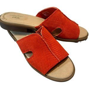 Women’s Clark’s Collection Decan Flo Leather Slide Sandals Red Size 8M